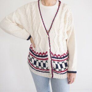 Huntington Ridge Hand Knit Cable Cardigan Preppycore Old Money Cottagecore M